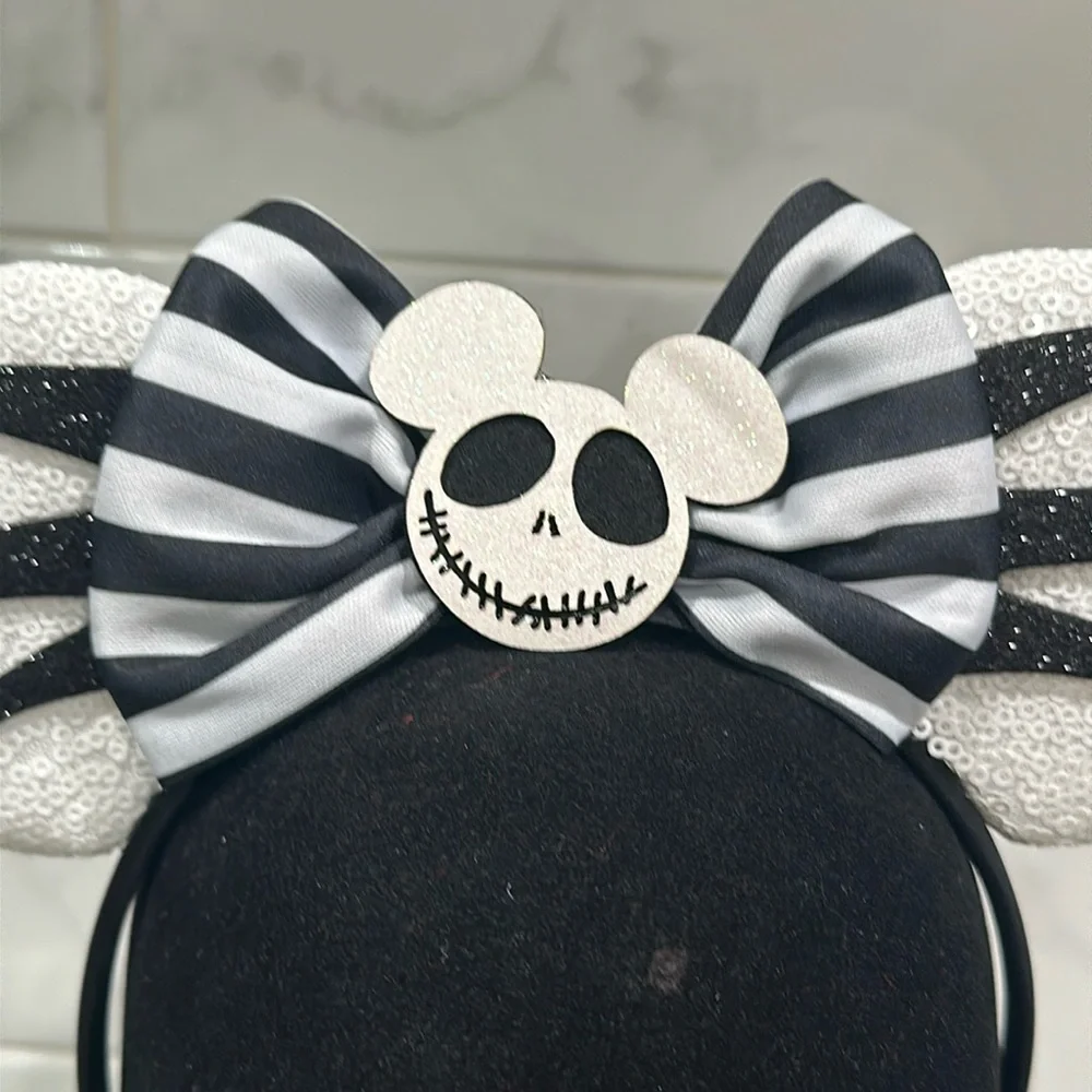 Mickey as Jack Skellington Minnie Mouse Sequin Ears Bow Headband NBC NEW